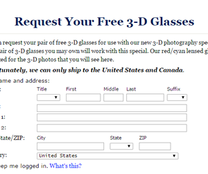 Get Free pair of free 3-D glasses 